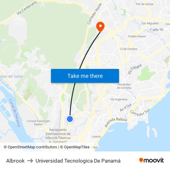 Albrook to Universidad Tecnologica De Panamá map
