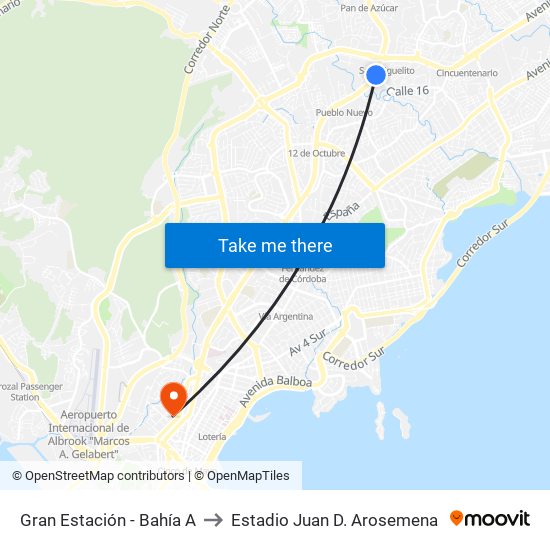 Gran Estación - Bahía A to Estadio Juan D. Arosemena map