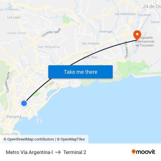 Metro Vía Argentina-I to Terminal 2 map