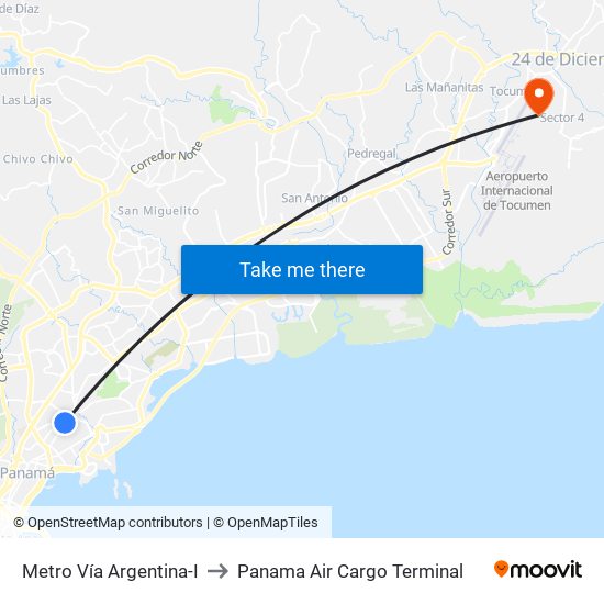 Metro Vía Argentina-I to Panama Air Cargo Terminal map