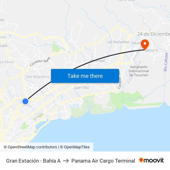 Gran Estación - Bahía A to Panama Air Cargo Terminal map