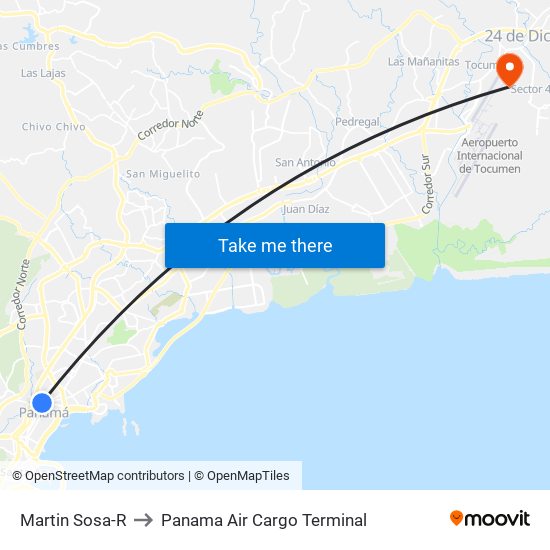 Martin Sosa-R to Panama Air Cargo Terminal map