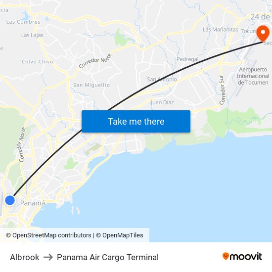 Albrook to Panama Air Cargo Terminal map