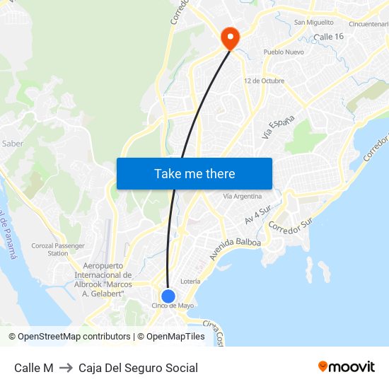 Calle M to Caja Del Seguro Social map