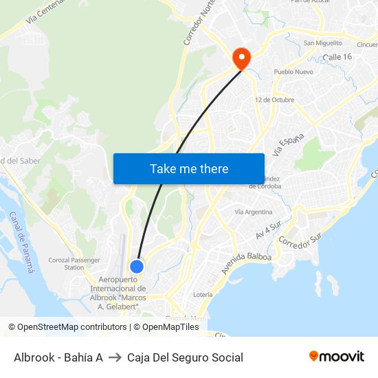 Albrook - Bahía A to Caja Del Seguro Social map