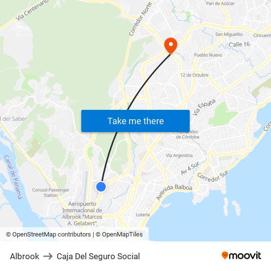 Albrook to Caja Del Seguro Social map