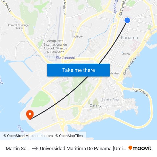 Martin Sosa-R to Universidad Maritima De Panamá [Umip] Edif. 911 map