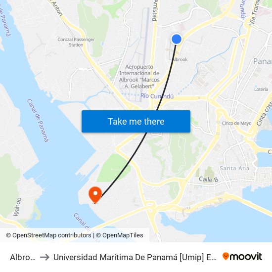 Albrook to Universidad Maritima De Panamá [Umip] Edif. 911 map