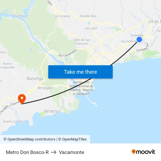 Metro Don Bosco-R to Vacamonte map