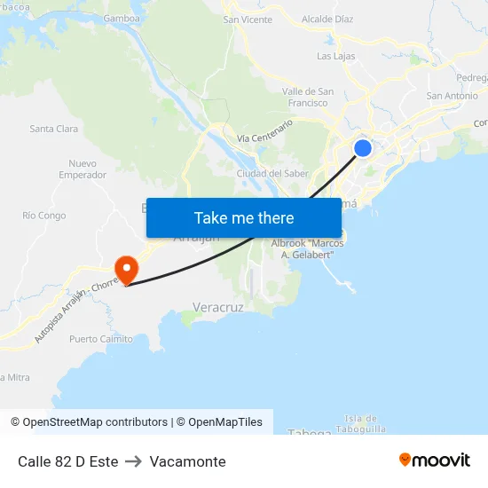 Calle 82 D Este to Vacamonte map