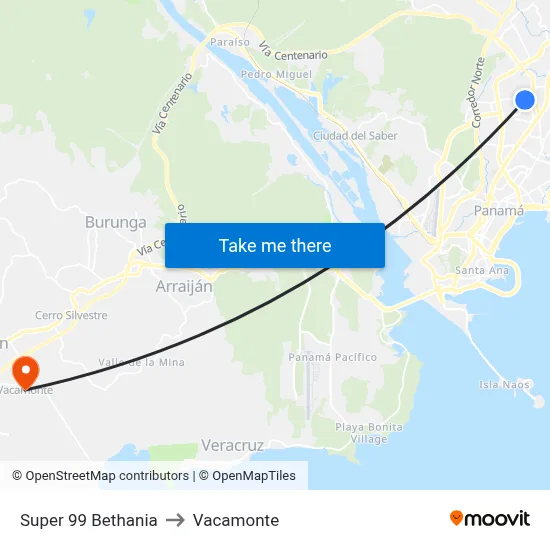 Super 99 Bethania to Vacamonte map