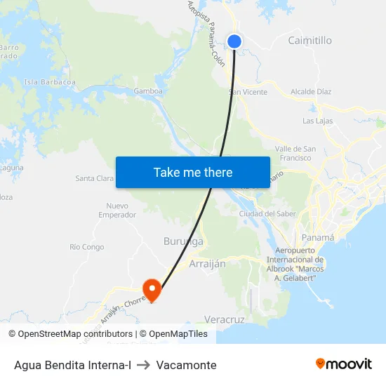 Agua Bendita Interna-I to Vacamonte map