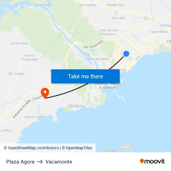 Plaza Agora to Vacamonte map