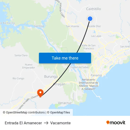 Entrada El Amanecer to Vacamonte map