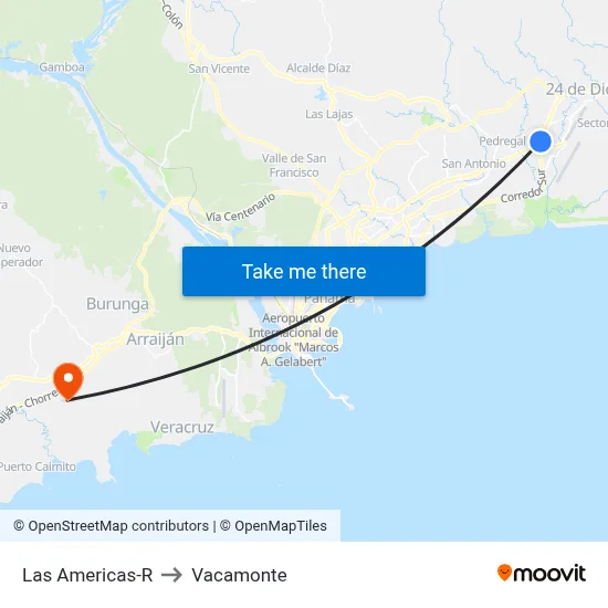 Las Americas-R to Vacamonte map