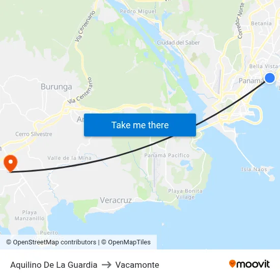 Aquilino De La Guardia to Vacamonte map