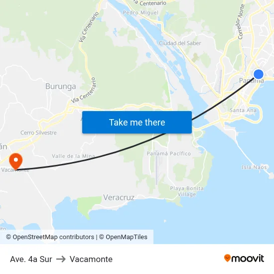 Ave. 4a Sur to Vacamonte map