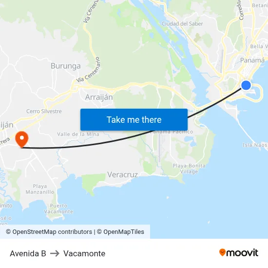 Avenida B to Vacamonte map