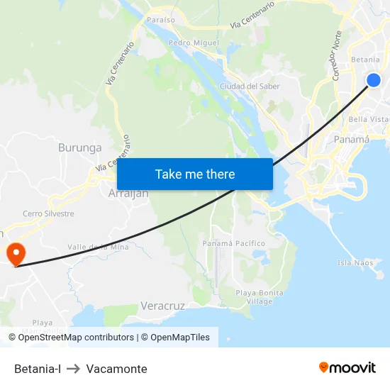 Betania-I to Vacamonte map