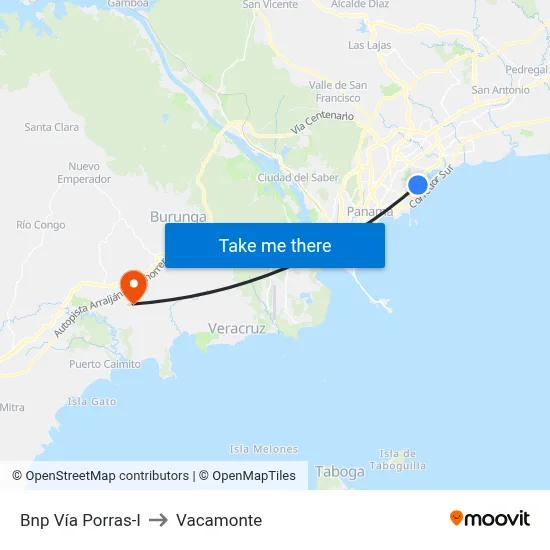 Bnp Vía Porras-I to Vacamonte map