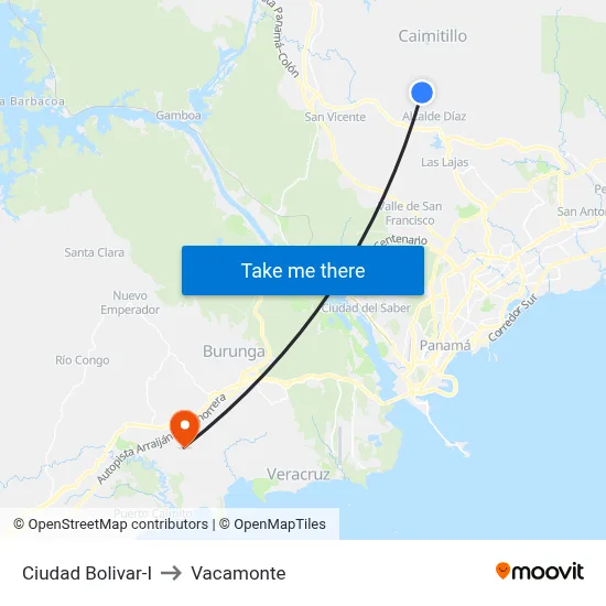Ciudad Bolivar-I to Vacamonte map