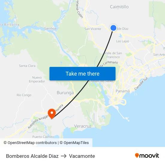 Bomberos Alcalde Diaz to Vacamonte map