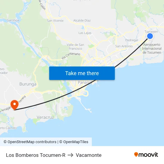 Los Bomberos Tocumen-R to Vacamonte map