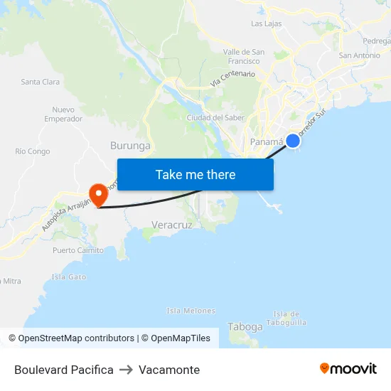 Boulevard Pacifica to Vacamonte map