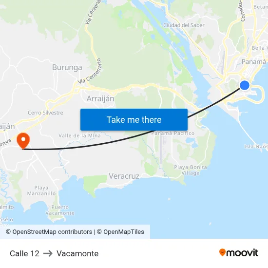 Calle 12 to Vacamonte map