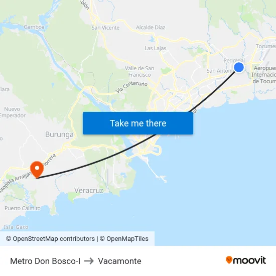 Metro Don Bosco-I to Vacamonte map