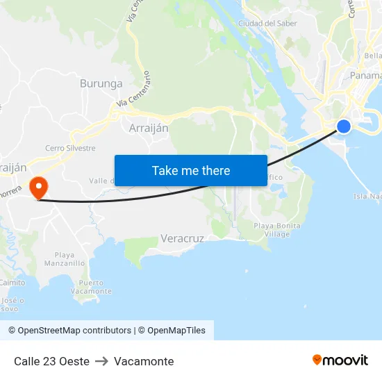 Calle 23 Oeste to Vacamonte map