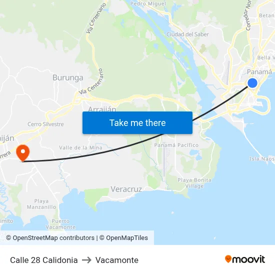 Calle 28 Calidonia to Vacamonte map