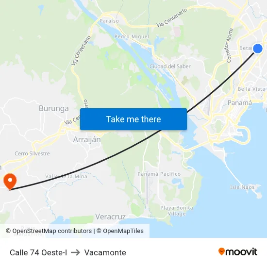 Calle 74 Oeste-I to Vacamonte map