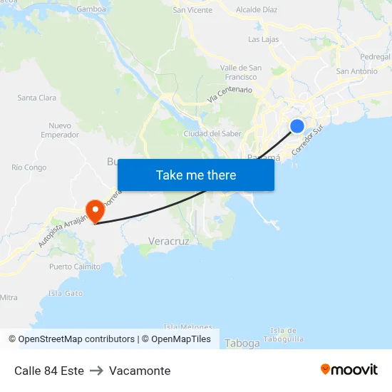 Calle 84 Este to Vacamonte map
