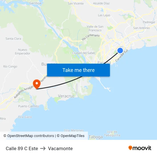 Calle 89 C Este to Vacamonte map