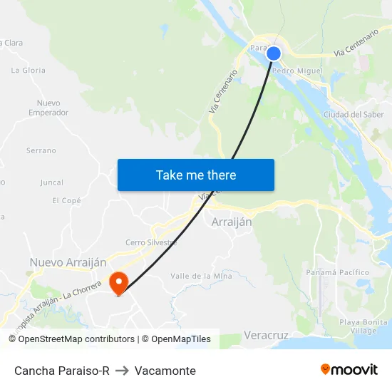 Cancha Paraiso-R to Vacamonte map