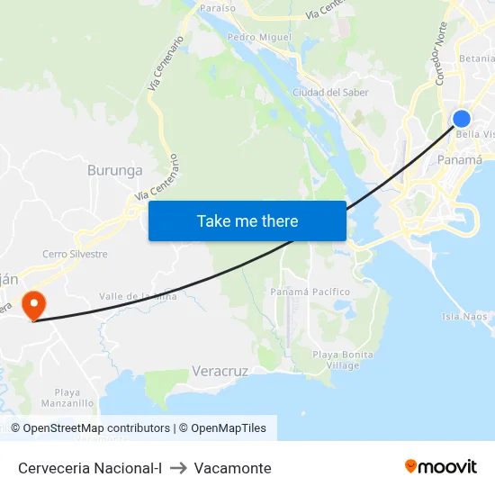 Cerveceria Nacional-I to Vacamonte map
