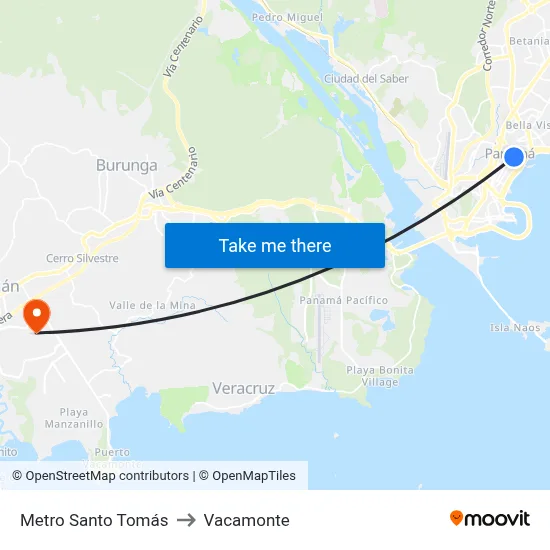 Metro Santo Tomás to Vacamonte map