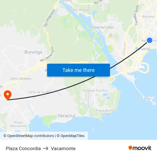 Plaza Concordia to Vacamonte map