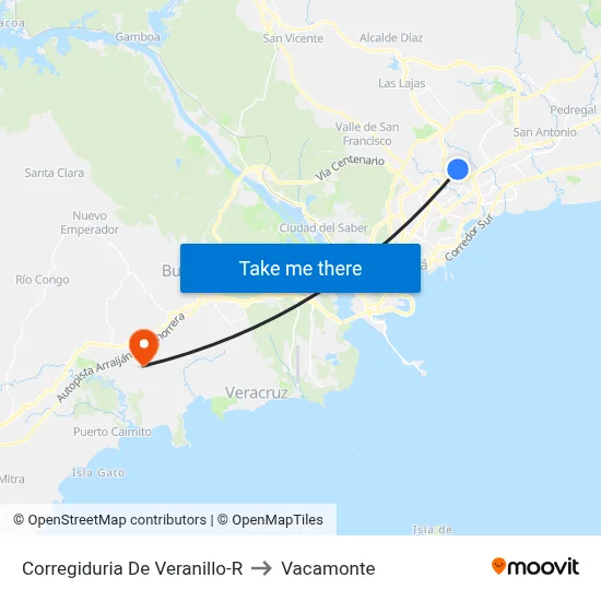 Corregiduria De Veranillo-R to Vacamonte map