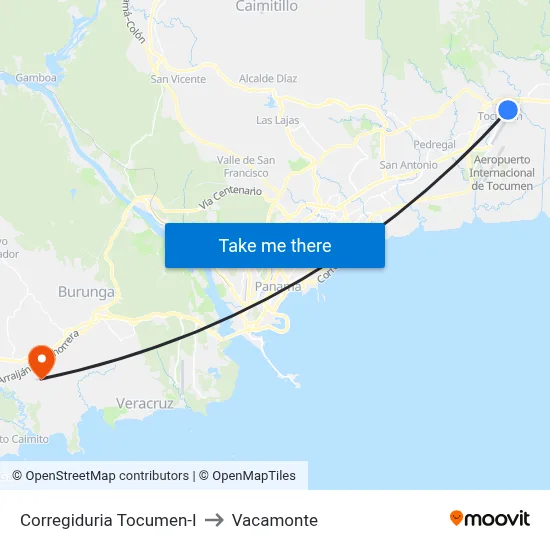Corregiduria Tocumen-I to Vacamonte map