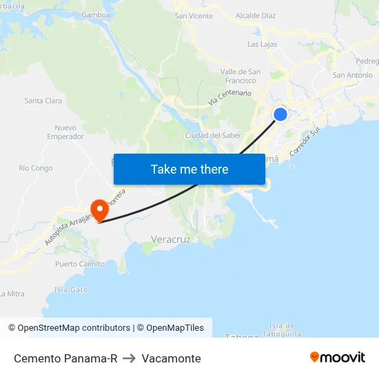 Cemento Panama-R to Vacamonte map