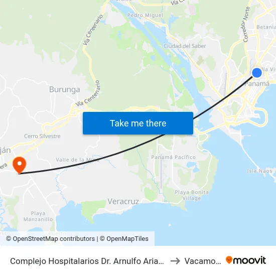 Complejo Hospitalarios Dr. Arnulfo Arias Madrid to Vacamonte map