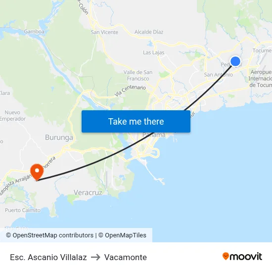 Esc. Ascanio Villalaz to Vacamonte map