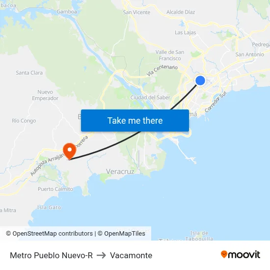 Metro Pueblo Nuevo-R to Vacamonte map