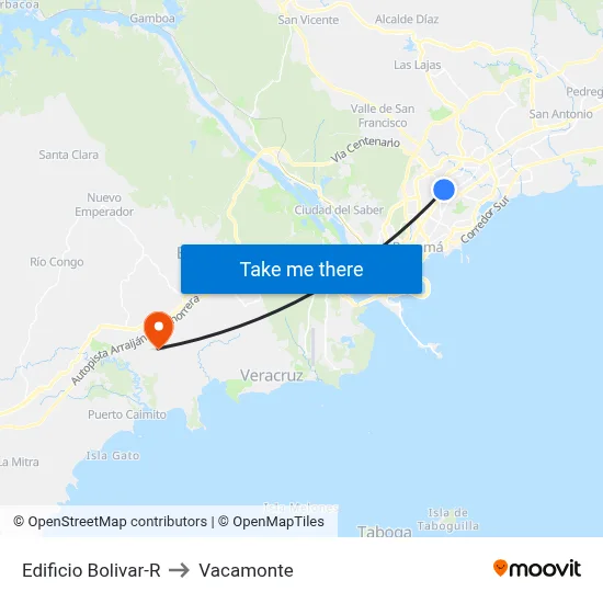 Edificio Bolivar-R to Vacamonte map