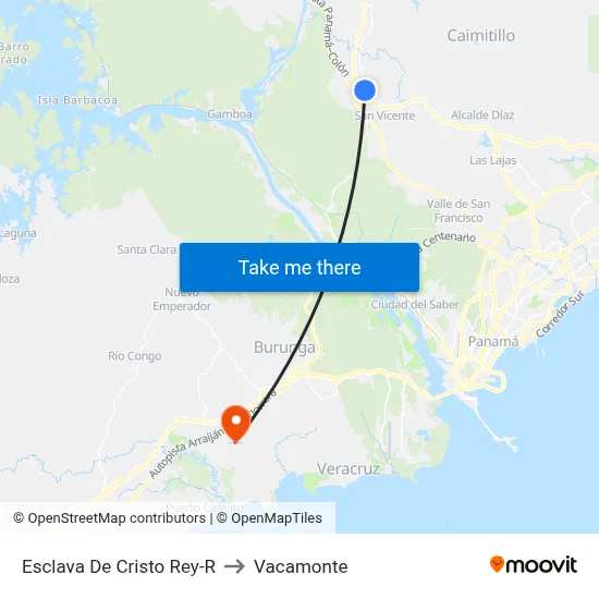 Esclava De Cristo Rey-R to Vacamonte map