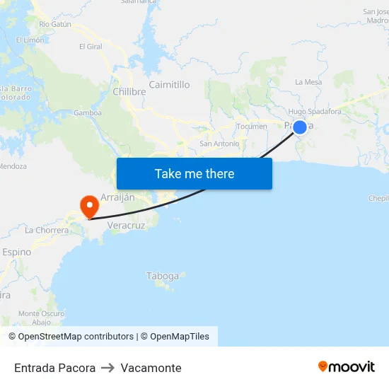 Entrada Pacora to Vacamonte map