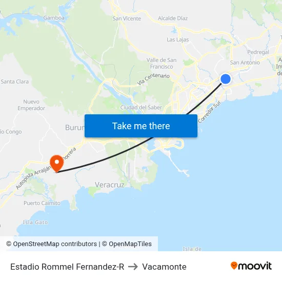 Estadio Rommel Fernandez-R to Vacamonte map