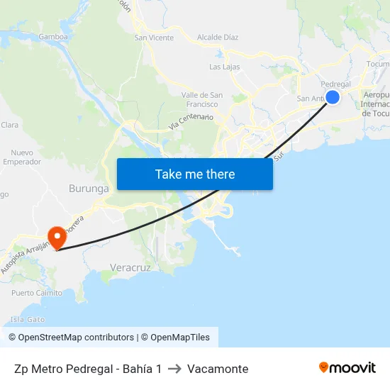 Zp Metro Pedregal - Bahía 1 to Vacamonte map